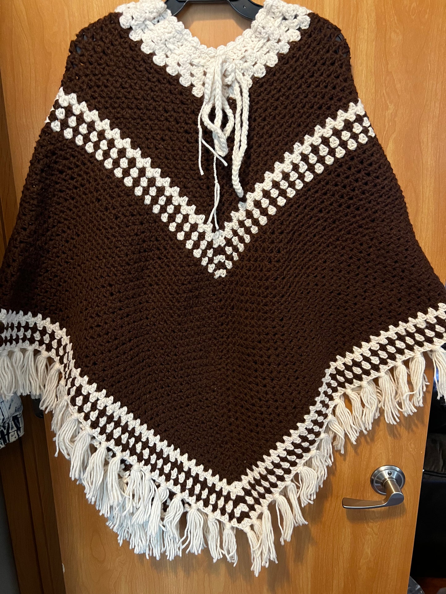 Handmade Crochet Poncho – Brown & Cream