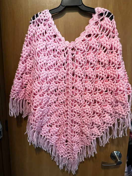 Handmade Crochet Lace Poncho – Pink Pineapple