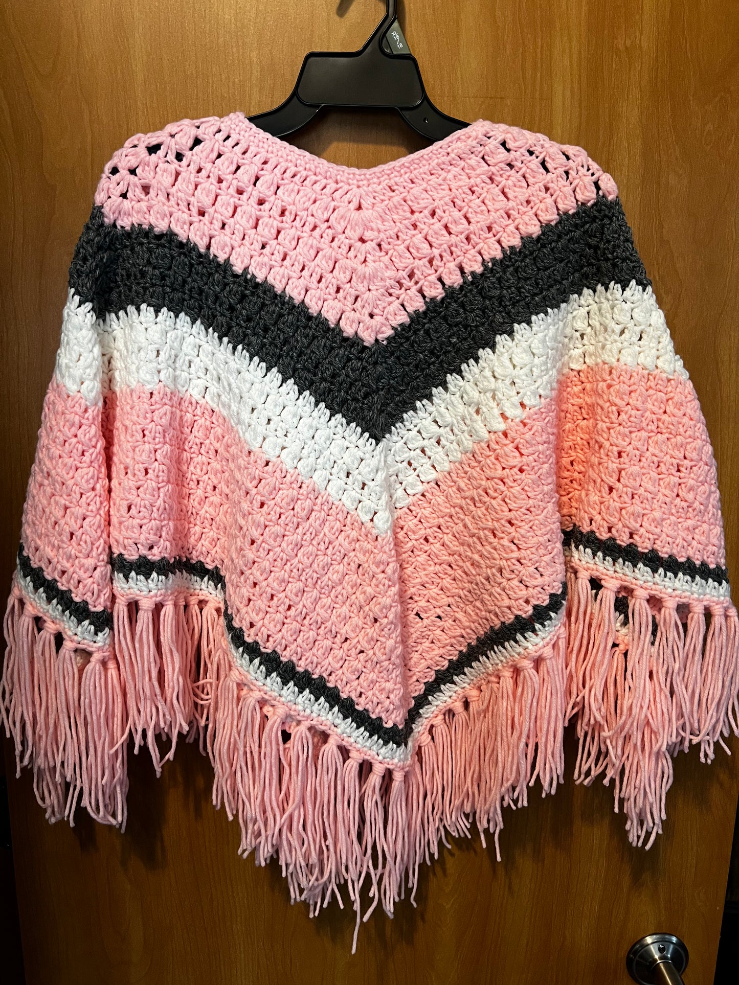 Handmade Crochet Lace - Pink & Gray Poncho